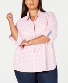 Tommy Hilfiger Plus Size Oxford Dot Roll Tab Top   Reviews - Tops - Plus Sizes - Macy s at Macys